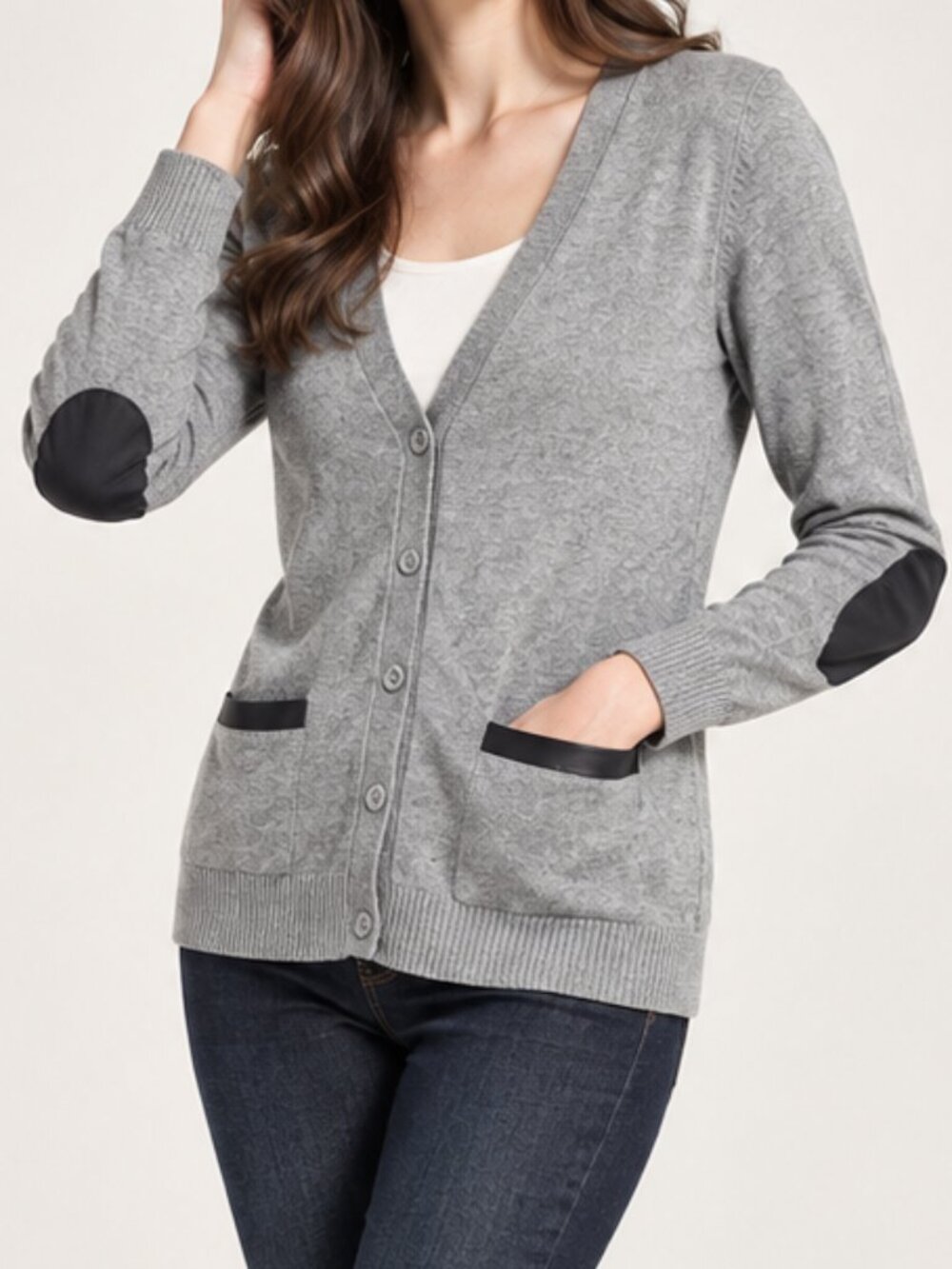 Michael Stars Wool Cashmere Cardigan Gray Elbow Patch, Size 1 Small